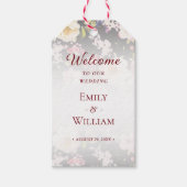 Waterverf Roze Gele Rozen, zwart wazig, Bruiloft Cadeaulabel (Voorkant)