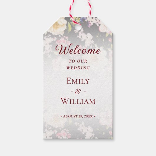 Waterverf Roze Gele Rozen, zwart wazig, Bruiloft Cadeaulabel (Voorkant)