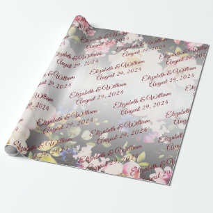 Waterverf Roze Gele Rozen, zwart wazig, Bruiloft Cadeaupapier
