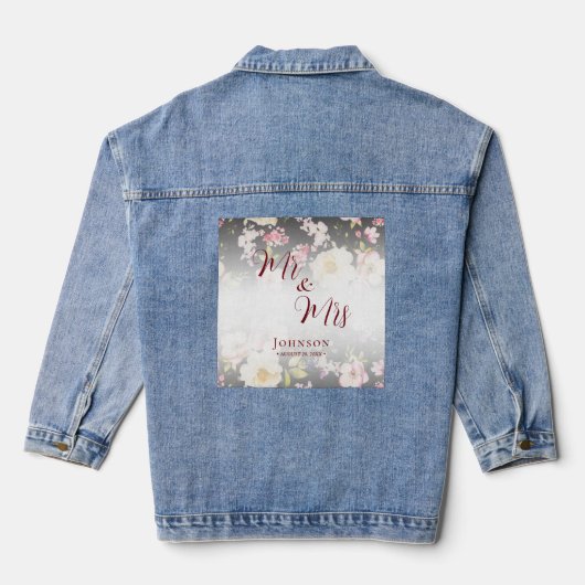 Waterverf Roze Gele Rozen, zwart wazig, Bruiloft Denim Jacket (Achterkant)