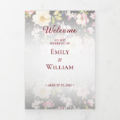 Waterverf Roze Gele Rozen, zwart wazig, Bruiloft Drieluik Programma (Cover)