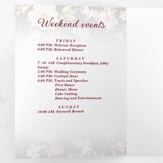 Waterverf Roze Gele Rozen, zwart wazig, Bruiloft Drieluik Programma (Binnenzijde eerst)