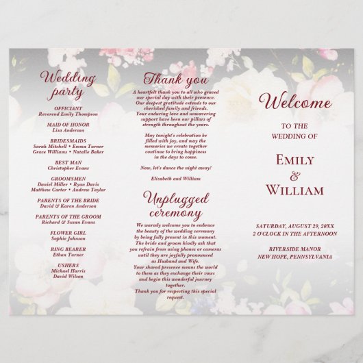 Waterverf Roze Gele Rozen, zwart wazig, Bruiloft Flyer (Voorkant)