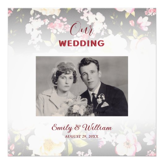 Waterverf Roze Gele Rozen, zwart wazig, Bruiloft Foto Afdruk (Voorkant)