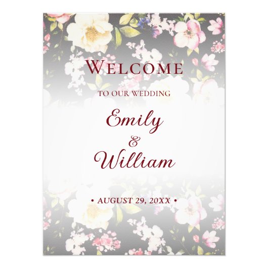 Waterverf Roze Gele Rozen, zwart wazig, Bruiloft Foto Afdruk (Voorkant)