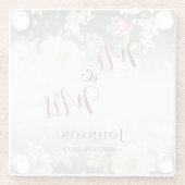 Waterverf Roze Gele Rozen, zwart wazig, Bruiloft Glazen Onderzetter (Achterkant)