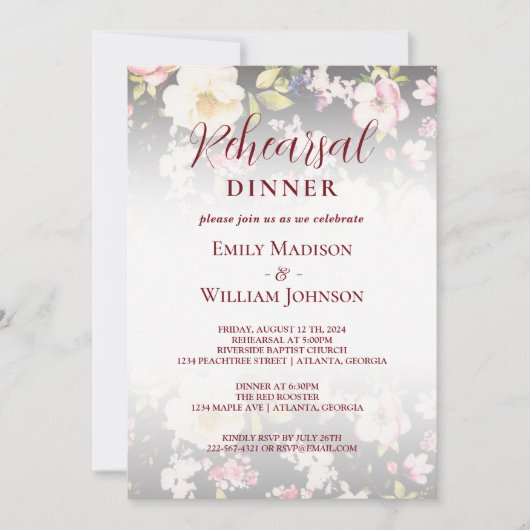 Waterverf Roze Gele Rozen, zwart wazig, Bruiloft Kaart (Voorkant)