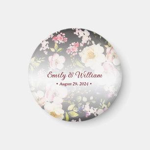 Waterverf Roze Gele Rozen, zwart wazig, Bruiloft Magneet