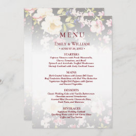 Waterverf Roze Gele Rozen, zwart wazig, Bruiloft Menu