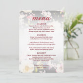 Waterverf Roze Gele Rozen, zwart wazig, Bruiloft Menu (Staand voorkant)