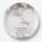 Waterverf Roze Gele Rozen, zwart wazig, Bruiloft Papieren Bordje (Voorkant)