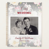 Waterverf Roze Gele Rozen, zwart wazig, Bruiloft Planner (Voorkant)