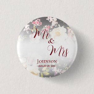Waterverf Roze Gele Rozen, zwart wazig, Bruiloft Ronde Button 3,2 Cm