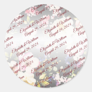 Waterverf Roze Gele Rozen, zwart wazig, Bruiloft Ronde Sticker