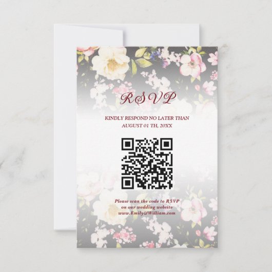 Waterverf Roze Gele Rozen, zwart wazig, Bruiloft RSVP Kaartje (Voorkant)