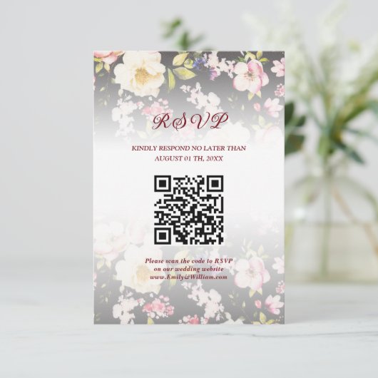 Waterverf Roze Gele Rozen, zwart wazig, Bruiloft RSVP Kaartje (Staand voorkant)