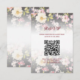 Waterverf Roze Gele Rozen, zwart wazig, Bruiloft RSVP Kaartje