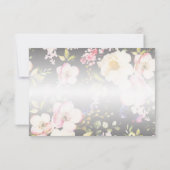 Waterverf Roze Gele Rozen, zwart wazig, Bruiloft RSVP Kaartje (Achterkant)