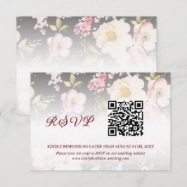 Waterverf Roze Gele Rozen, zwart wazig, Bruiloft RSVP Kaartje