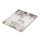 Waterverf Roze Gele Rozen, zwart wazig, Bruiloft Tegeltje (Zijkant)