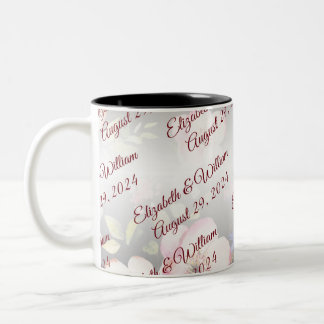 Waterverf Roze Gele Rozen, zwart wazig, Bruiloft Tweekleurige Koffiemok