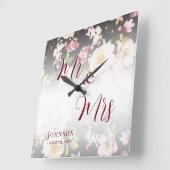 Waterverf Roze Gele Rozen, zwart wazig, Bruiloft Vierkante Klok (Hoek)