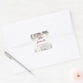 Waterverf Roze Gele Rozen, zwart wazig, Bruiloft Vierkante Sticker (Envelop)
