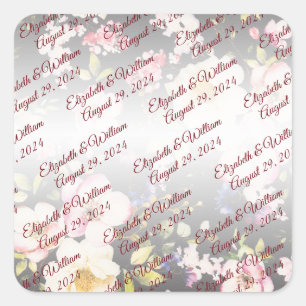 Waterverf Roze Gele Rozen, zwart wazig, Bruiloft Vierkante Sticker