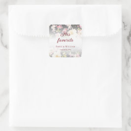 Waterverf Roze Gele Rozen, zwart wazig, Bruiloft Vierkante Sticker