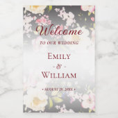 Waterverf Roze Gele Rozen, zwart wazig, Bruiloft Voedselcontainer Etiket (Enkel label)