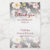 Waterverf Roze Gele Rozen, zwart wazig, Bruiloft Voedselcontainer Etiket (Enkel label)