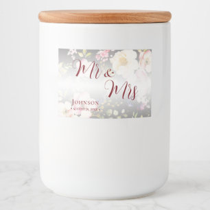 Waterverf Roze Gele Rozen, zwart wazig, Bruiloft Voedselcontainer Etiket