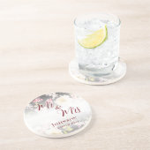 Waterverf Roze Gele Rozen, zwart wazig, Bruiloft Zandsteen Onderzetter (Zijkant)