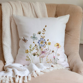 Waterverf Roze geperste & gedroogde Wildbloemen Kussen