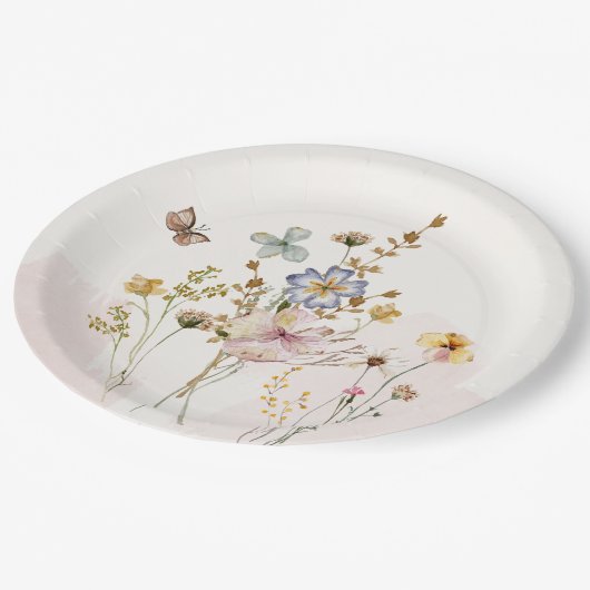 Waterverf Roze geperste & gedroogde Wildbloemen Papieren Bordje (Gekanteld)