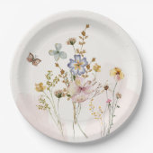 Waterverf Roze geperste & gedroogde Wildbloemen Papieren Bordje (Voorkant)