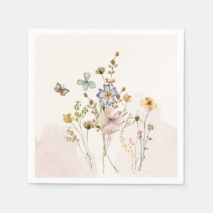 Waterverf Roze geperste & gedroogde Wildbloemen Servet
