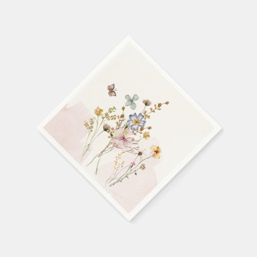 Waterverf Roze geperste & gedroogde Wildbloemen Servet (Hoek)