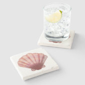 Waterverf roze geschulpte zeeschelp stenen Onderze Stenen Onderzetter (Zijkant)