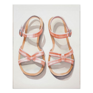 Waterverf Roze Gestreepte Zomer Sandalen Kunst Perfect Poster