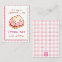 Waterverf Roze Gingham S'mores Valentijnskaarten