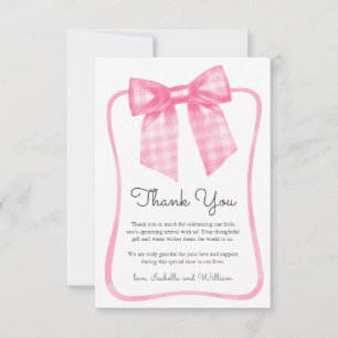 Waterverf Roze Gingham Strik Baby Shower Bedankkaart