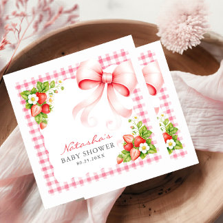 Waterverf Roze Gingham Strik Babyshower Servet