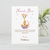 Waterverf Roze Giraffe Baby shower Het is een Meis Bedankkaart (Staand voorkant)