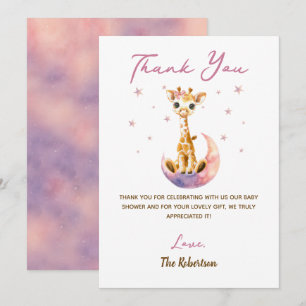 Waterverf Roze Giraffe Baby shower Het is een Meis Bedankkaart