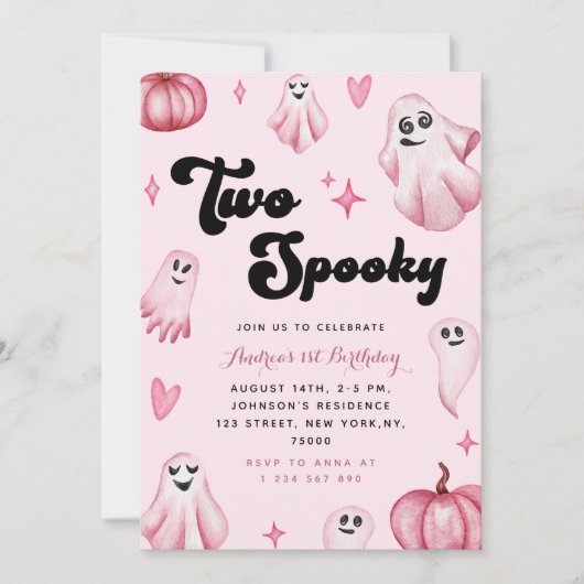 Waterverf roze gistschok twee spooky 2e verjaardag kaart (Voorkant)