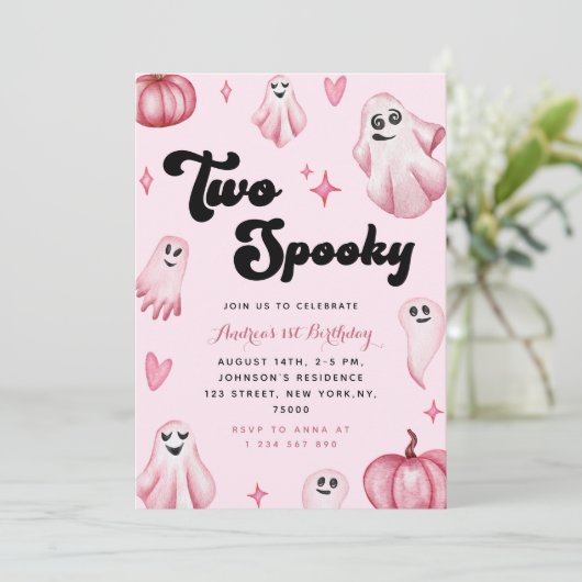 Waterverf roze gistschok twee spooky 2e verjaardag kaart (Staand voorkant)