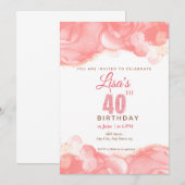 Waterverf Roze glitter 40e verjaardag Kaart (Voorkant / Achterkant)