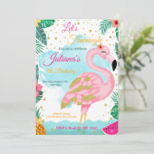 Waterverf Roze Glitter Flamingo Verjaardagsuitnodi Kaart (Staand voorkant)
