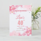 Waterverf roze glitters 40ste verjaardag kaart (Staand voorkant)
